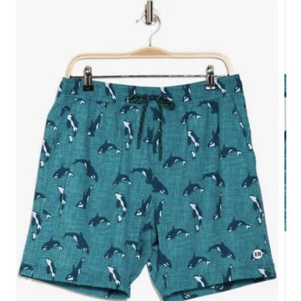 New $46 Eddie Bauer Volley Swim Trunks Shorts Men Green Orca Lined EMS4384 Large